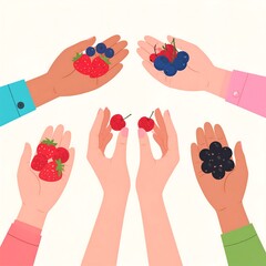 Hands holding various berries