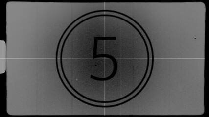 Retro style film countdown ten to zero animation with dust grain and distortion effects - Powered by Adobe