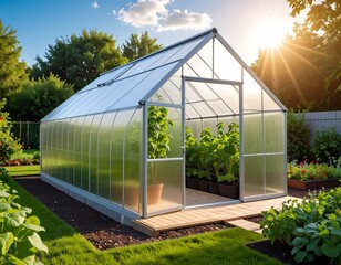 Fototapeta premium Greenhouse filled with plants basking in sunlight
