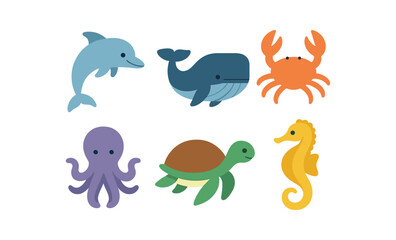 Naklejka premium Colorful marine life with glowing ocean animals in soft style