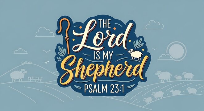 Hand Lettering with Bible Verse &ndash; &ldquo;The Lord Is My Shepherd&rdquo; Psalm 23:1, Inspirational Christian Scripture Vector Illustration