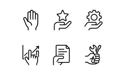 Minimalist icons for business and technology: hand gestures and tools