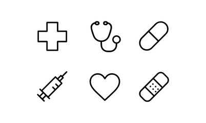 Obraz premium Minimalist medical icons set: healthcare, medicine, pharmacy