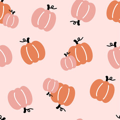 Pastel Pink and Orange Pumpkin Seamless Pattern