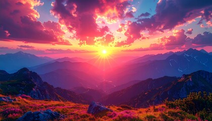 Naklejka premium Majestic sunset over alpine mountains