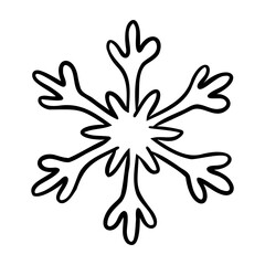 Hand drawn Snowflake in thin outline style. Winter decorative element. Minimal vector isolated illustration on white background.