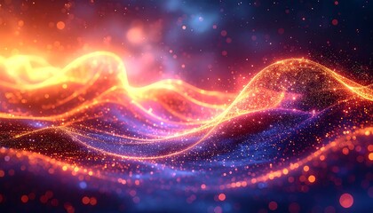 Abstract wavy lines of glowing particles