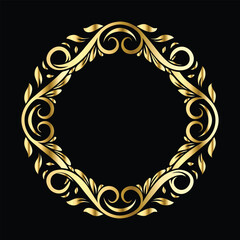 Vector set of decorative elements for design. Elegant line art frames for invitations, greeting cards, scrapbooking. Golden elements on black background
