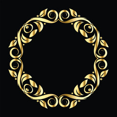 Vector set of decorative elements for design. Elegant line art frames for invitations, greeting cards, scrapbooking. Golden elements on black background
