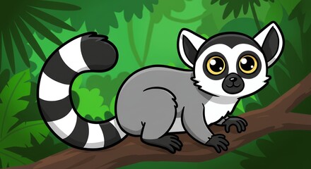 Obraz premium Cute ringtailed lemur illustration