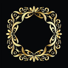 Vector set of decorative elements for design. Elegant line art frames for invitations, greeting cards, scrapbooking. Golden elements on black background
