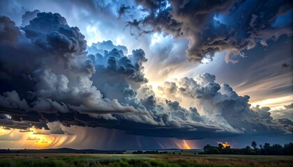 Dramatic sunset storm clouds over flatlands