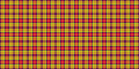 Vibrant, repeating plaid pattern with intersecting red, gold and blue lines. Great for background, texture or design projects needing a classic fabric feel.