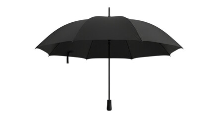 Classic black umbrella with a rounded handle, isolated on white and transparent background for seasonal weather and outdoor accessories