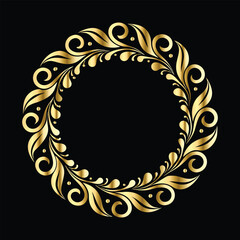 Vector golden frame. Elegant element for design in Eastern style, place for text. Floral golden border. Lace illustration for invitations and greeting cards.