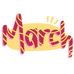 Playful March Text Sticker in Colorful Cartoon Style for Month Schedule