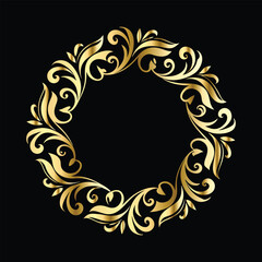 Vector golden frame. Elegant element for design in Eastern style, place for text. Floral golden border. Lace illustration for invitations and greeting cards.