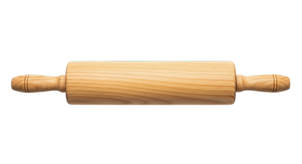 Wooden rolling pin for baking and pastry preparation isolated on white and transparent background for food and kitchen concepts