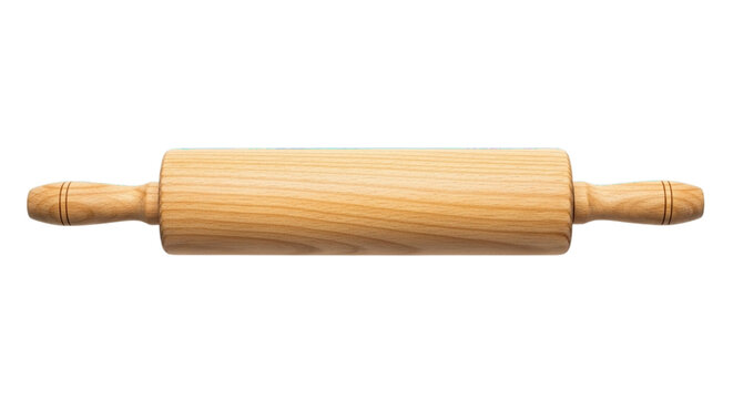 Wooden rolling pin for baking and pastry preparation isolated on white and transparent background for food and kitchen concepts - Powered by Adobe