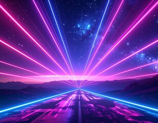 Futuristic neon highway through starry night