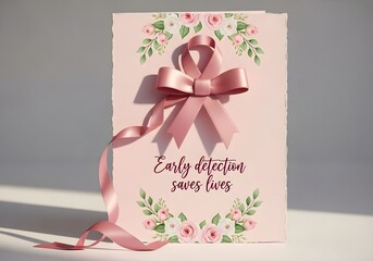Floral pink ribbon illustration for cancer awareness