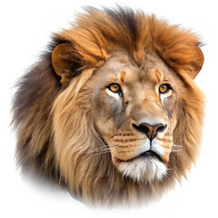 Fototapeta premium Majestic lion head with golden mane isolated on a transparent background animal wildlife