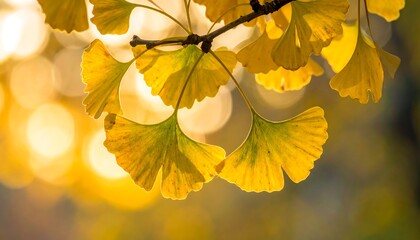 Autumnal Ginkgo leaves bathed in sunlight