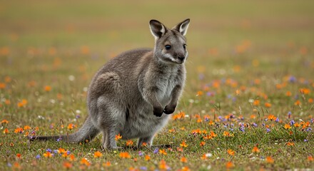 Kangaroo with joey in grassy field