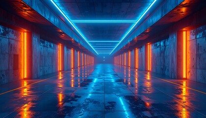 Futuristic neon tunnel hallway