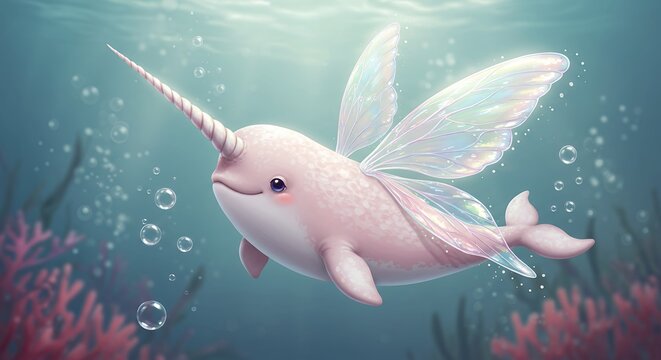 Pink unicorn narwhal underwater - Powered by Adobe