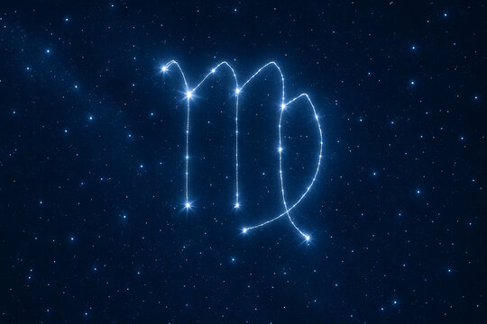 Virgo zodiac sign illustrated in starry night sky with constellation lines. concept of astrology, celestial beauty, star formation