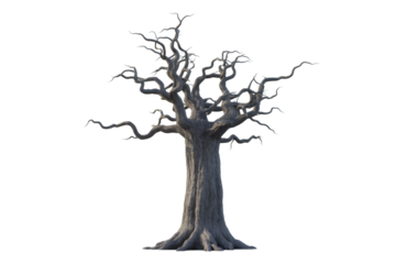 Eerie bare tree silhouette against a transparent backdrop, perfect for Halloween, fantasy, or horror designs