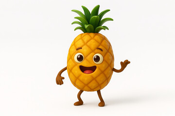 Dancing pineapple character joyfully performing salsa dance on white background. concept of fun fruit animation, joyful movement, creative illustration.
