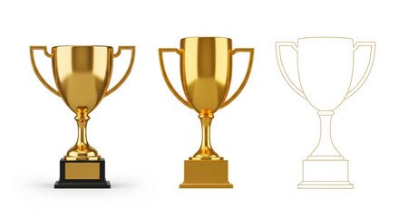 Fototapeta premium Gold Trophy Icon Set (3D and Flat)