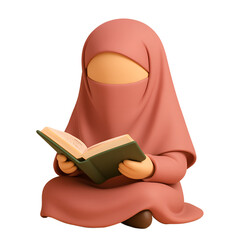 3D Cartoon Muslimah Reading Book in Niqab and Hijab