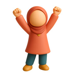 Empowered 3D Hijab Woman Triumph Minimalist Character