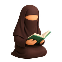 Devout Muslim Woman in Niqab Reading Book 3D