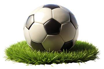 Obraz premium Classic cutout png black and white soccer ball resting on vibrant green grass isolated on a transparent background