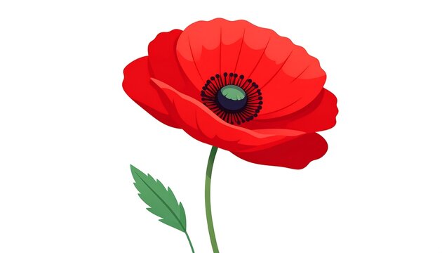 Vivid red poppy on white background