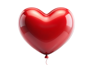 Shiny Red Heart Shaped Balloon with Thin Red String cutout png isolated on a transparent background love