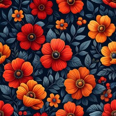 Obraz premium Vibrant floral pattern on dark background