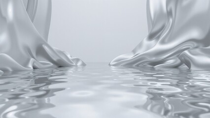 Minimalist silver ripple surface in futuristic studio