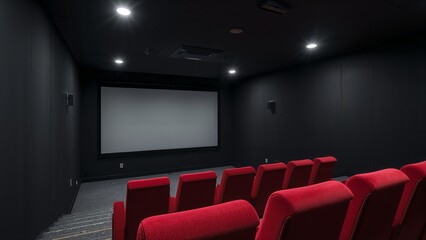 Intimate minimalist cinema with red plush seats