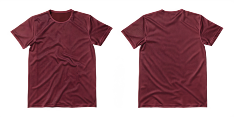 Maroon t shirt front and back views isolated on a transparent background t-shirt
