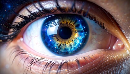 Close-up of eye; iris depicts cosmos