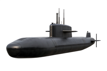 Military submarine side view isolated on white background png isolated on a transparent background