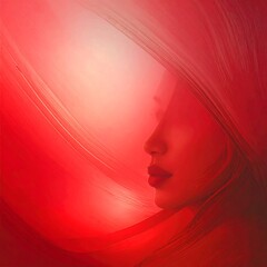Woman in red, profile view