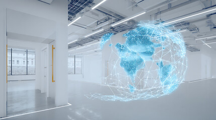 Digital globe projection in a modern industrial space with network connections
