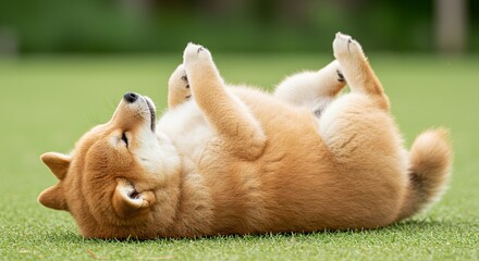 Playful shiba inu dog outdoors