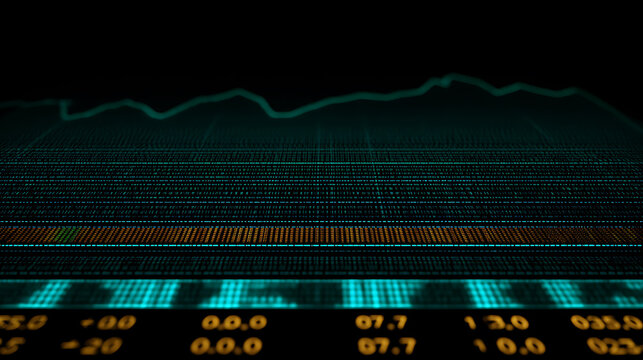 Digital data visualization with fluctuating graph lines and numerical readouts on a dark background